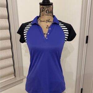 Slazenger Women's Royal Purple Golf Polo with Black and White Stripes